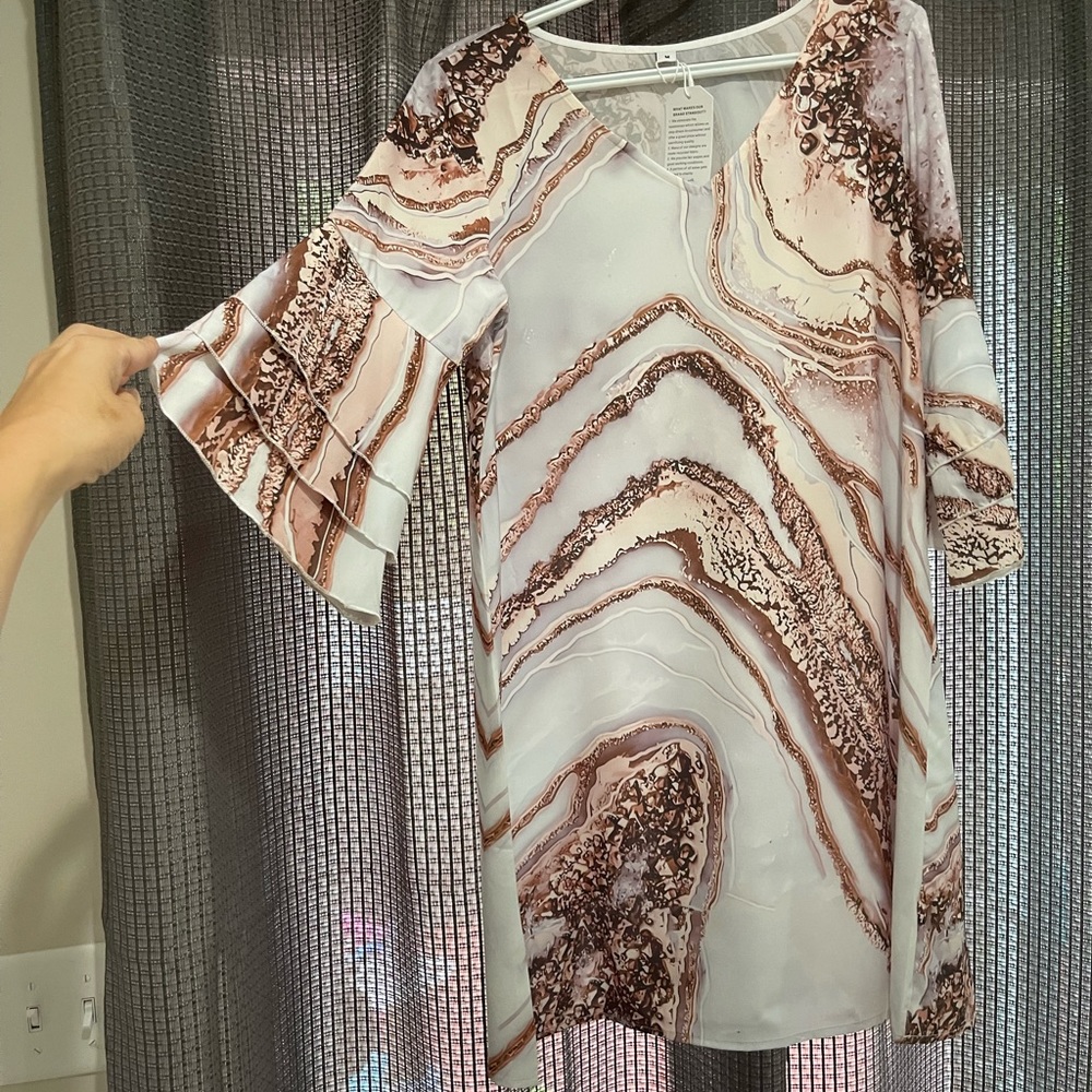 White & gold marble print flowy dress